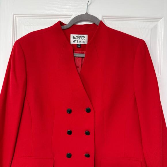 Kasper A.S.L. Women's Red Double Breasted Blazer Jacket Size 14 Petite - Picture 2 of 13
